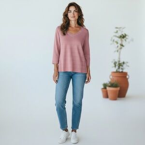 JW Pink Ribbed V-Neck Sweater | Size L | New With Tags